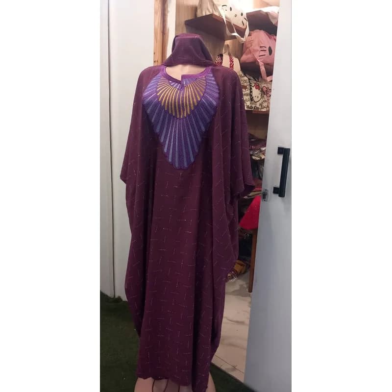 Robe boubou longue violette brodée
